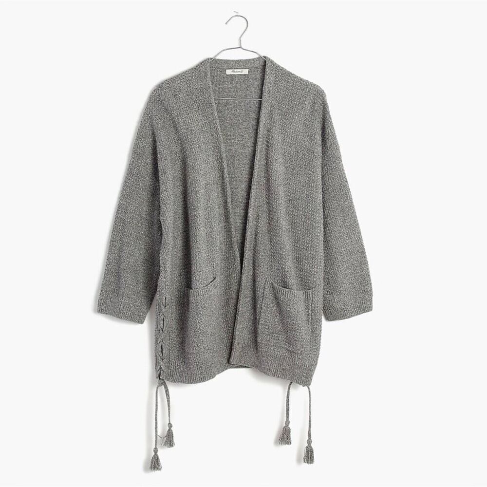 Madewell Heather Gray Open Front Knit Cardigan with Tassels